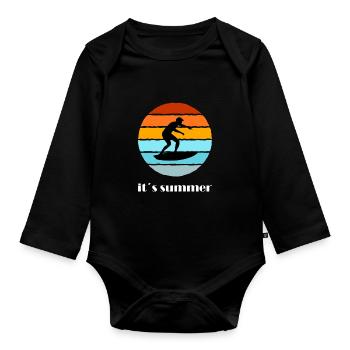 Surf, surf, planche de surf, planche à voile - Body Bébé bio manches longues - noir - Devant