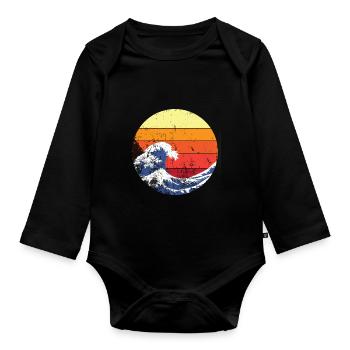 Retro wave japan - Organic Longsleeve Baby Bodysuit - black - Front