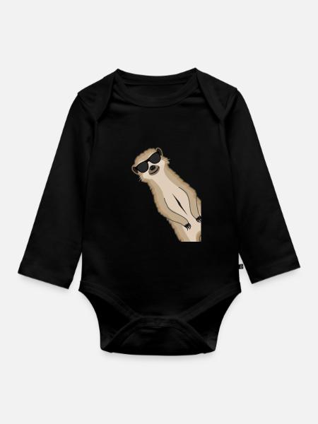 Erdmännchen Sonnenbrille Lustig Geschenk tiere - Baby Bio-Langarm-Body - Schwarz