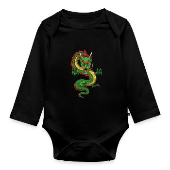Asiatischer Drachen - Böser Chinadrache - Baby Bio-Langarm-Body - Schwarz - Vorne