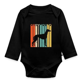 Chien silhouette lévrier vintage rétro - Body Bébé bio manches longues - noir - Devant