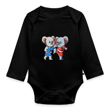 Funny kickboxing and muay thai koala - Organic Longsleeve Baby Bodysuit - black - Front