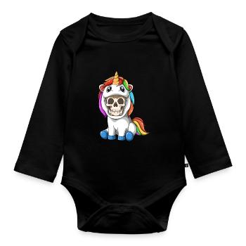 Sarkastisches Skelett im Einhornkostüm - Parodie - Baby Bio-Langarm-Body - Schwarz - Vorne