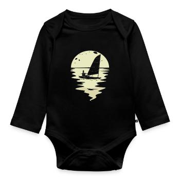 Sailing sailors ship yacht boat sailboat moon - Organic Longsleeve Baby Bodysuit - black - Front