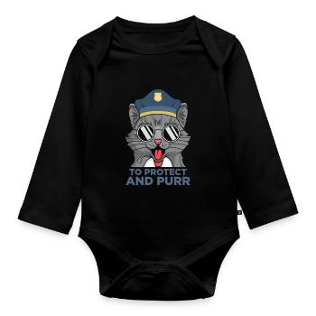 Funny cop cat detective police - Organic Longsleeve Baby Bodysuit - black - Front