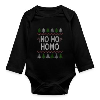 Ho Ho Ho Homo Gay LGBT Gay Noël laid - Body Bébé bio manches longues - noir - Devant