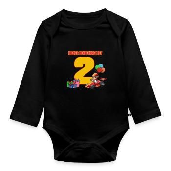 Rennfahrer Geburtstag - 2 Jahre Geburtstagsfeier - Baby Bio-Langarm-Body - Schwarz - Vorne