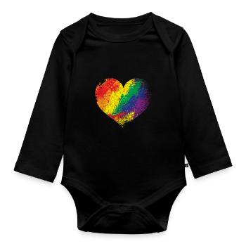 Pride Herz Heart LGBTQIA Community Flag s - Baby Bio-Langarm-Body - Schwarz - Vorne