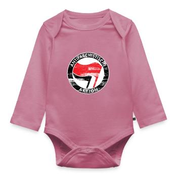 Logo Antifa, Against Right, Demo, Protest, Punk - Body Bébé bio manches longues - mauve - Devant