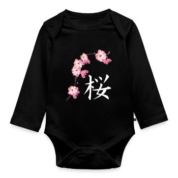Sakura Fest Cherry Blossoms Cherry Blossoms Japanese - Organic Longsleeve Baby Bodysuit - black - Front
