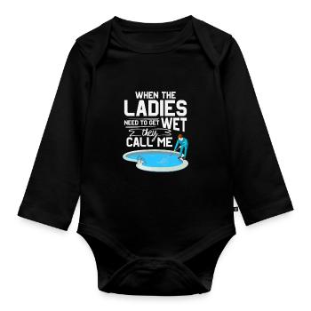 funny pool cleaner service maintance design - Organic Longsleeve Baby Bodysuit - black - Front