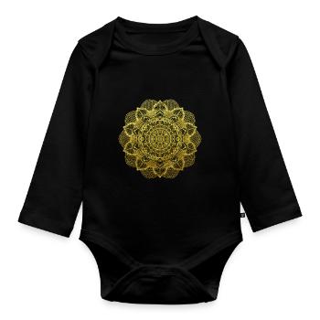 Golden Mandala Yoga Flower of Life Design - Organic Longsleeve Baby Bodysuit - black - Front