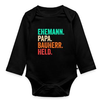 Bauherr Papa Vater Vatertag Bauleiter Hausbau - Baby Bio-Langarm-Body - Schwarz - Vorne