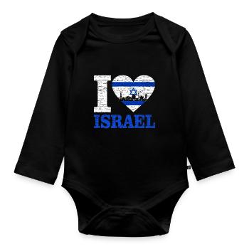 Israel - Organic Longsleeve Baby Bodysuit - black - Front