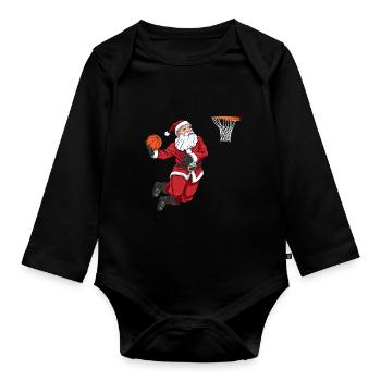 Santa Claus Dunk Gift Basketball Funny - Organic Longsleeve Baby Bodysuit - black - Front