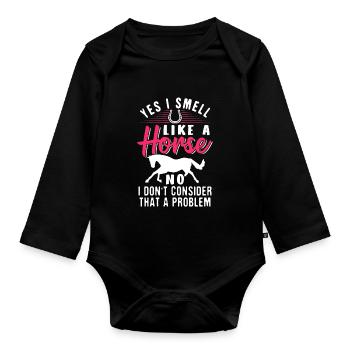 Smell like horse - Organic Longsleeve Baby Bodysuit - black - Front