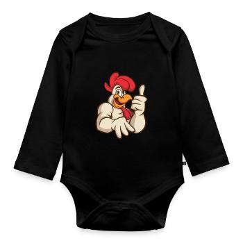 Hahn zeigt Daumen nach oben. - Baby Bio-Langarm-Body - Schwarz - Vorne