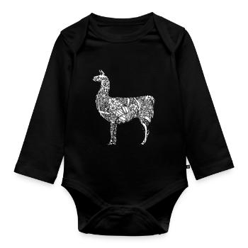 Lama Lama Blumenmuster - Baby Bio-Langarm-Body - Schwarz - Vorne