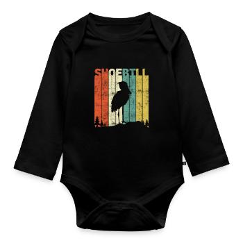 Cadeau oiseau oiseau cigogne rétro - Body Bébé bio manches longues - noir - Devant