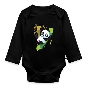 Panda - Baby Bio-Langarm-Body - Schwarz - Vorne