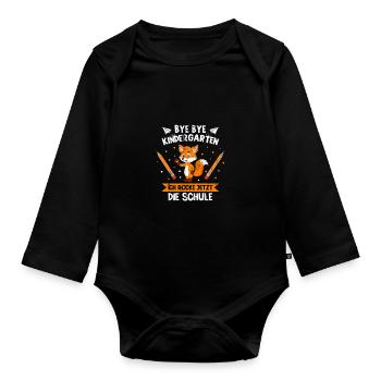 Bye Bye Kindergarten Einschulung Fuchs Geschenk - Baby Bio-Langarm-Body - Schwarz - Vorne