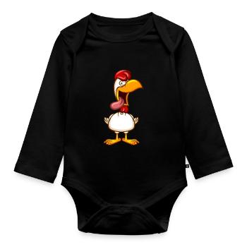Crazy Chicken - Organic Longsleeve Baby Bodysuit - black - Front