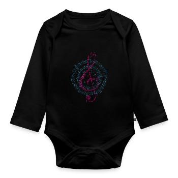 Clef music notes musicien musique amour - Body Bébé bio manches longues - noir - Devant