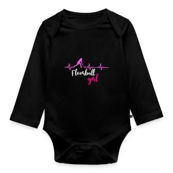 Fille de floorball - Body Bébé bio manches longues - noir - Devant