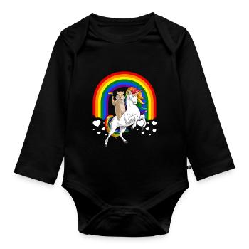 LGBT Prairie Dog Riding Unicorn Gay Pride Rainbow - Organic Longsleeve Baby Bodysuit - black - Front