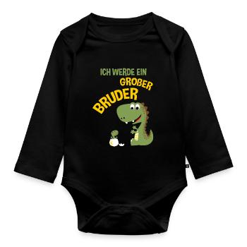 Ich Werde Ein Großer Bruder Dinosaurier Dino - Baby Bio-Langarm-Body - Schwarz - Vorne