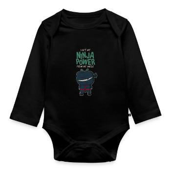 Ninja-Power Onkel Patenonkel Geburt Geschenk - Baby Bio-Langarm-Body - Schwarz - Vorne