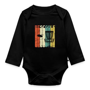 Retro disc golf golf frisbee sport gift - Organic Longsleeve Baby Bodysuit - black - Front