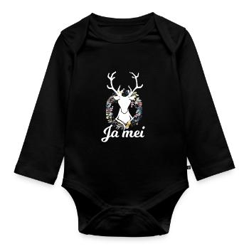 Bayer Bayern bayrisch Ja Mei Hirsch - Baby Bio-Langarm-Body - Schwarz - Vorne