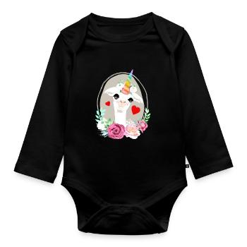 Lamacorn llama unicorn gift idea birthday - Organic Longsleeve Baby Bodysuit - black - Front