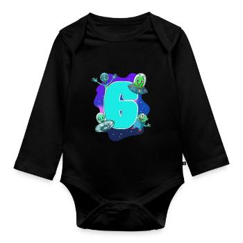 6e anniversaire de l'enfant - extraterrestre et ovni - Body Bébé bio manches longues - noir - Devant