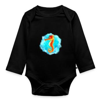 Seahorse - Organic Longsleeve Baby Bodysuit - black - Front
