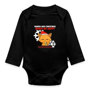 Anime cat ramen christmas cat kitten christmas - Organic Longsleeve Baby Bodysuit - black - Front