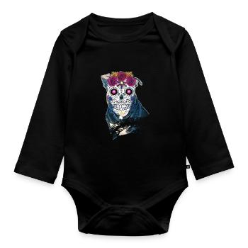 Pitbull Sugar skull - Halloween - Organic Longsleeve Baby Bodysuit - black - Front