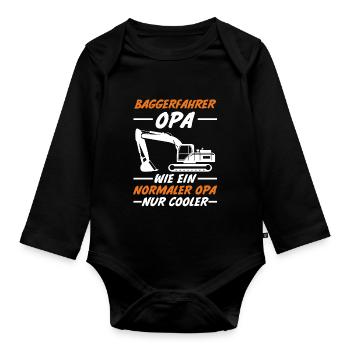 Bagger Opa Tiefbauer Großvater Baggerfahrer - Baby Bio-Langarm-Body - Schwarz - Vorne