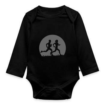 Jogging couple rétro homme femme - Body Bébé bio manches longues - noir - Devant