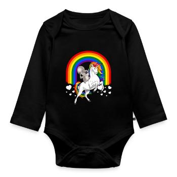 LGBT Koala Bear Riding Unicorn Gay Pride Rainbow - Organic Longsleeve Baby Bodysuit - black - Front