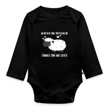 Menschen Sind Anstrengend Lämmer Spruch Lamm Schaf - Baby Bio-Langarm-Body - Schwarz - Vorne