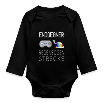 Endgegner Regenbogenstrecke Mario Kart Gaming - Baby Bio-Langarm-Body - Schwarz - Vorne