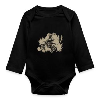 Retro vintage motocross cross motorcycle gift - Organic Longsleeve Baby Bodysuit - black - Front