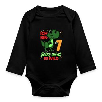 Dinosaurier Erster Geburtstag Trex 1 Feiern - Baby Bio-Langarm-Body - Schwarz - Vorne