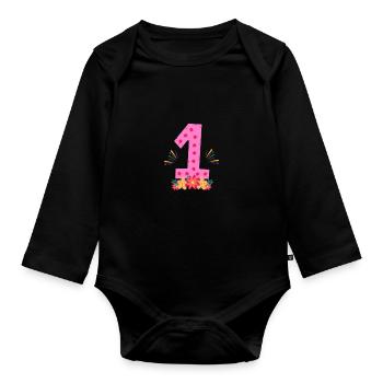 One year old | 1st birthday | First birthday - Organic Longsleeve Baby Bodysuit - black - Front