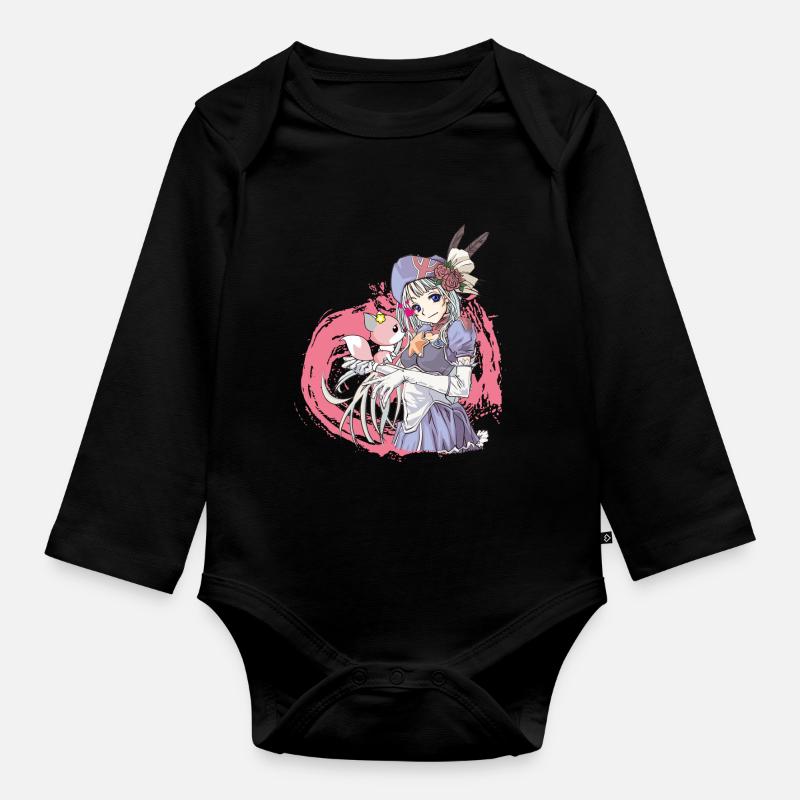 Fille manga avec chien - Body Bébé bio manches longues - noir