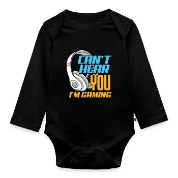 Je ne peux pas t'entendre, je suis un cadeau de jeu pour les joueurs - Body Bébé bio manches longues - noir - Devant