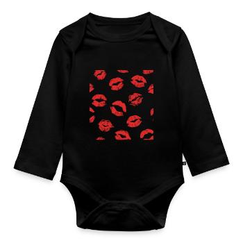Baiser Baiser Bouche Lèvres Langue Amour - Body Bébé bio manches longues - noir - Devant