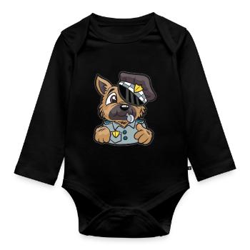 Polizeihund Polizei Hund Englischer Polizist Bobby - Baby Bio-Langarm-Body - Schwarz - Vorne